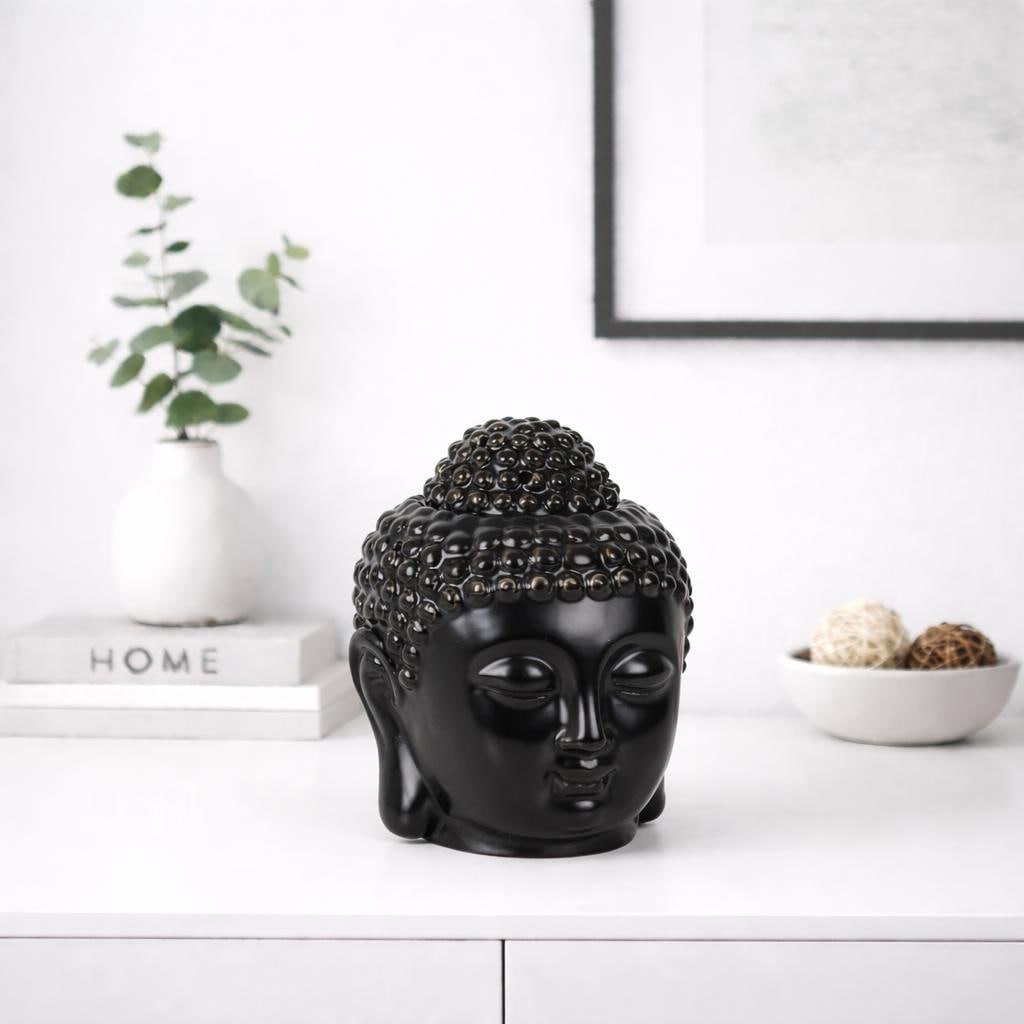Black Ceramic Buddha Head Oil & Wax Burner | Meditation Home Decor