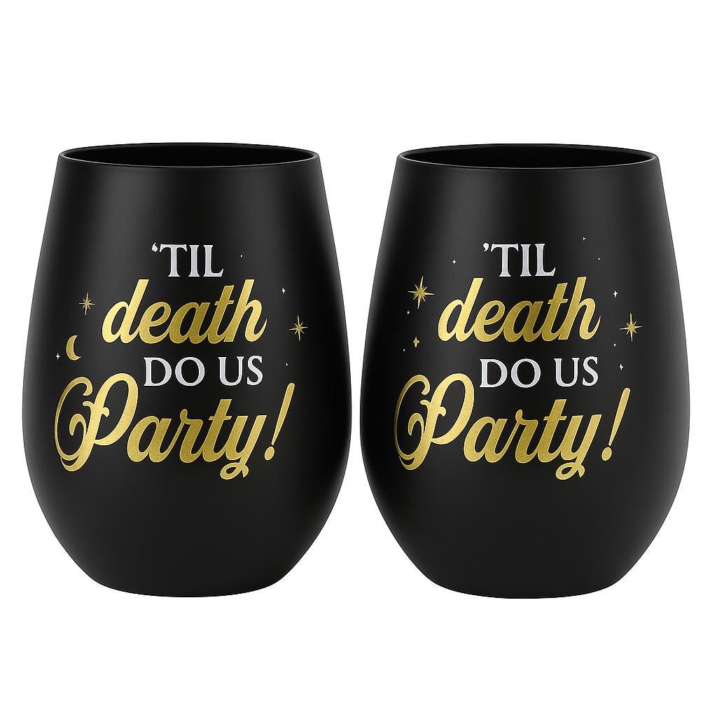 Till Death Do Us Party  Black Stemless Wine Glasses – Twin Pack
