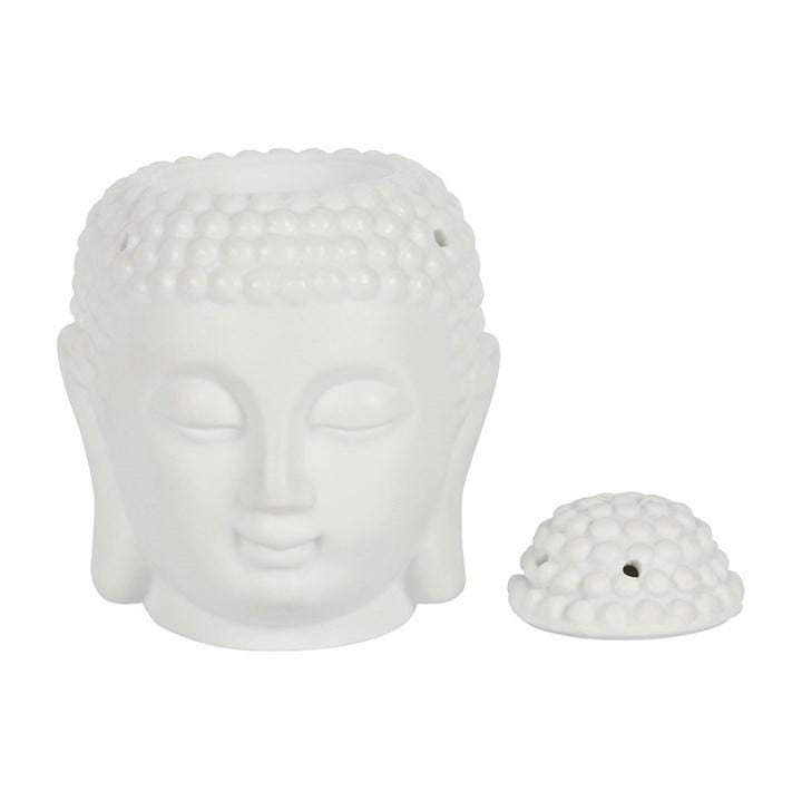 White Ceramic Buddha Head Oil & Wax Burner   | Meditation Decor Gift