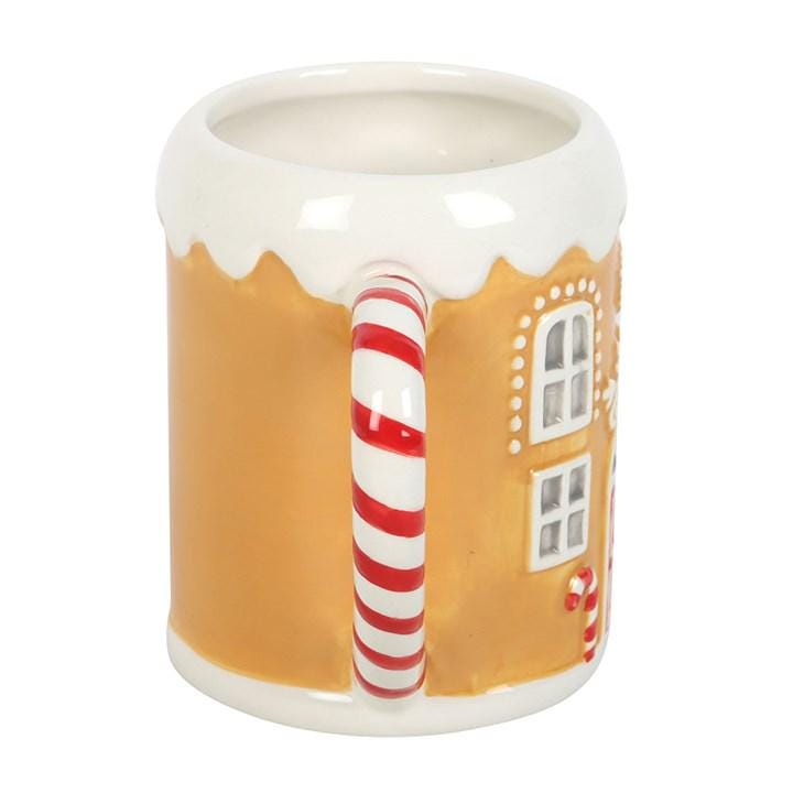 Gingerbread House Mug with Candy Cane Handle • Christmas Ceramic Mug • Festive Winter Drinkware
