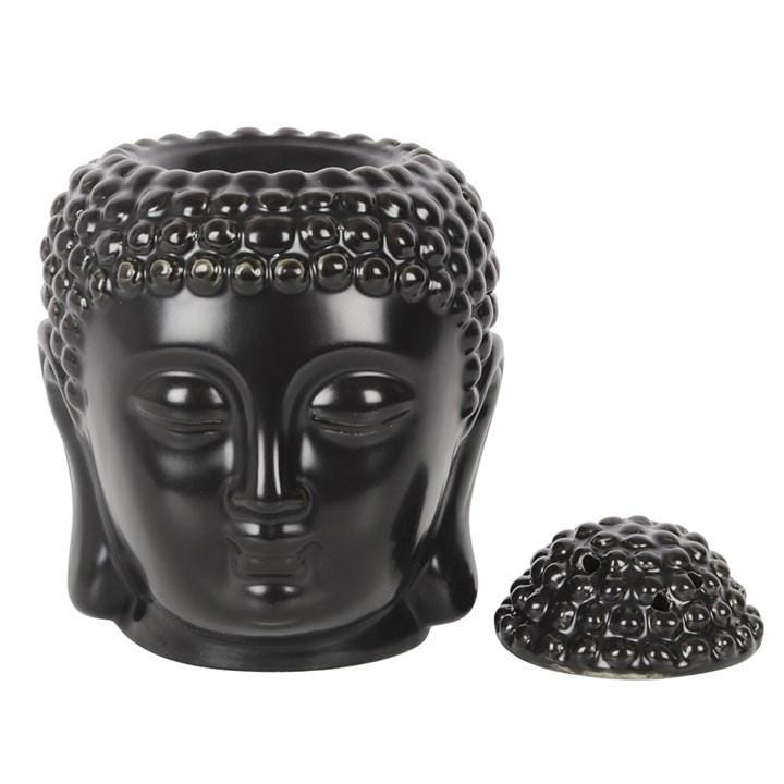 Black Ceramic Buddha Head Oil & Wax Burner | Meditation Home Decor