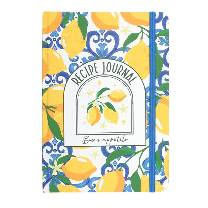 Italian Lemon Print A5 Recipe Journal, Mediterranean Kitchen Notebook, Food Lover Gift