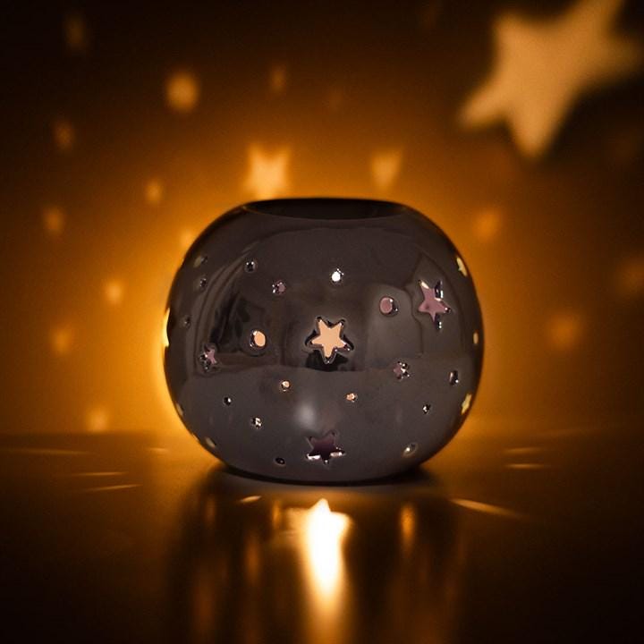 Purple Iridescent Star Oil Burner & Wax Melter | Ceramic Wax Warmer with Cut-Out Stars | Relaxing Aromatherapy Gift