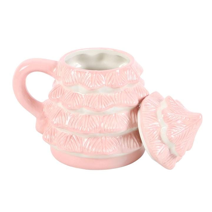 Pink Christmas Tree Mug with Lid | Ceramic Winter Drinkware