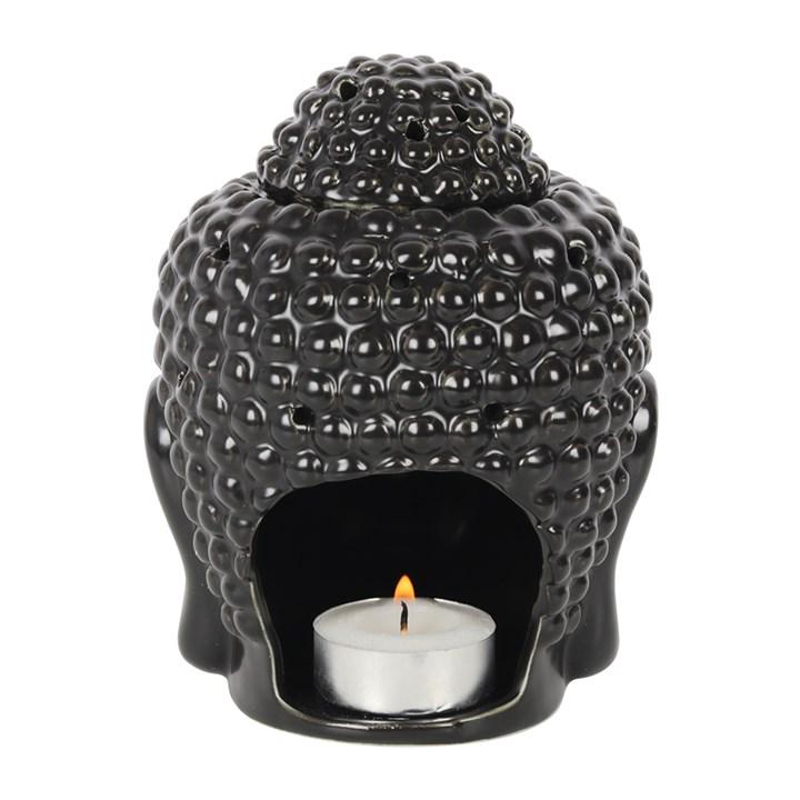 Black Ceramic Buddha Head Oil & Wax Burner | Meditation Home Decor