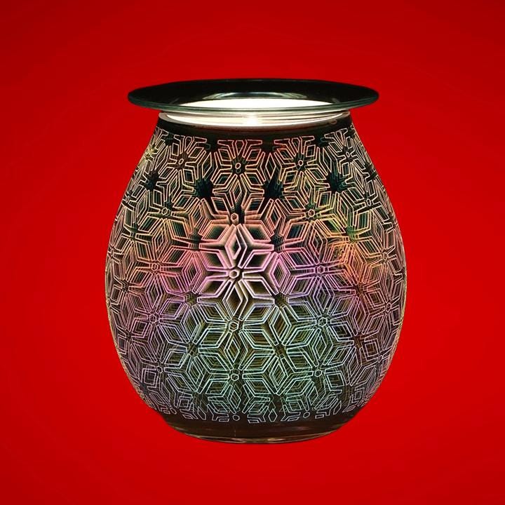 3D Geometric Flower Electric Aroma Lamp | Light Up Wax Melt Warmer | Glass Pattern Oil Burner Gift