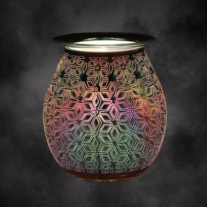 3D Geometric Flower Electric Aroma Lamp | Light Up Wax Melt Warmer | Glass Pattern Oil Burner Gift