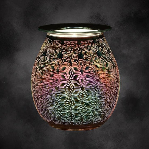 3D Geometric Flower Electric Aroma Lamp | Light Up Wax Melt Warmer | Glass Pattern Oil Burner Gift