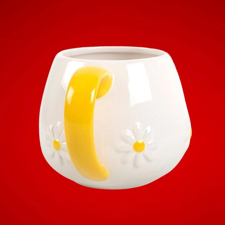 Ceramic Daisy Rounded Mug with Yellow Handle & Free Matching Coaster