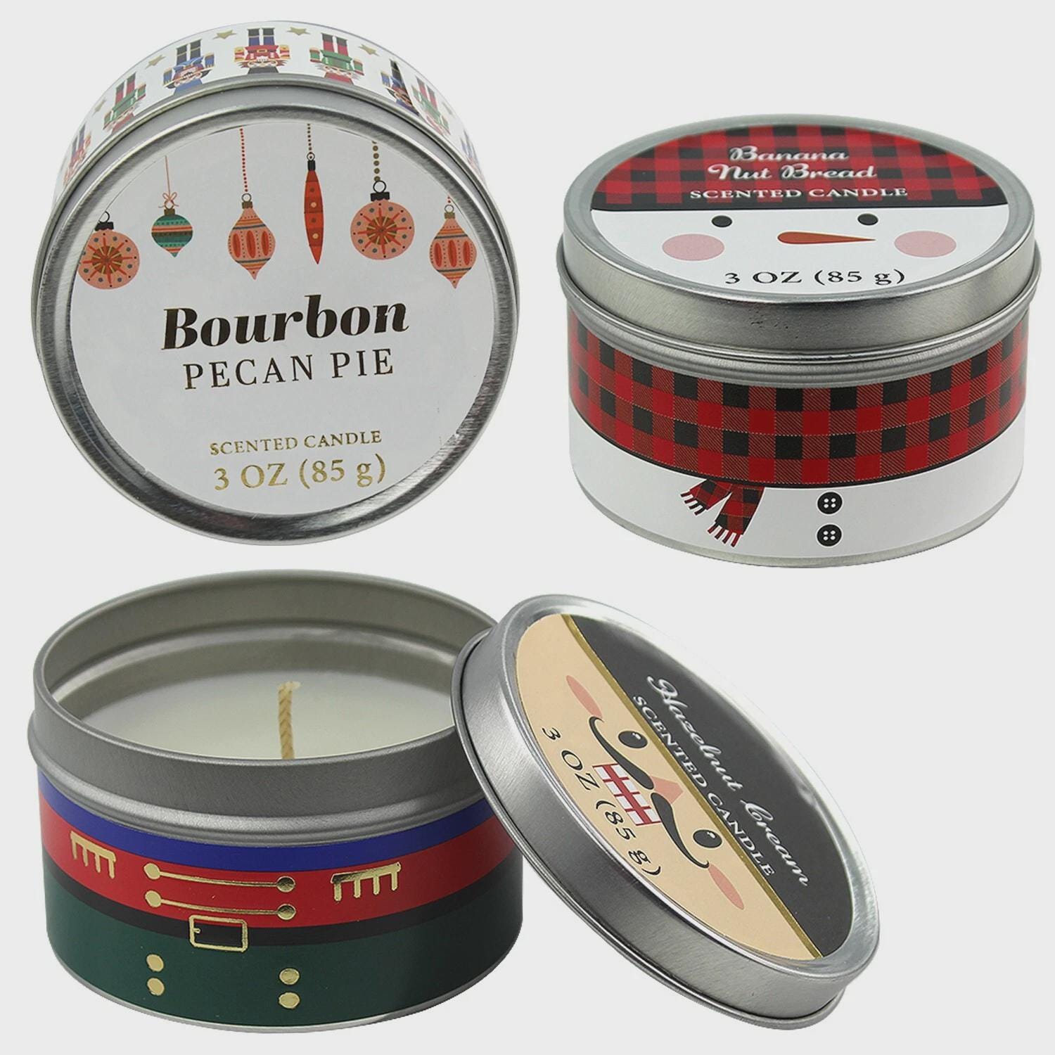 Christmas Nutcracker Scented Candle Gift Set | Banana Nut Bread, Bourbon Pecan Pie & Hazelnut Cream