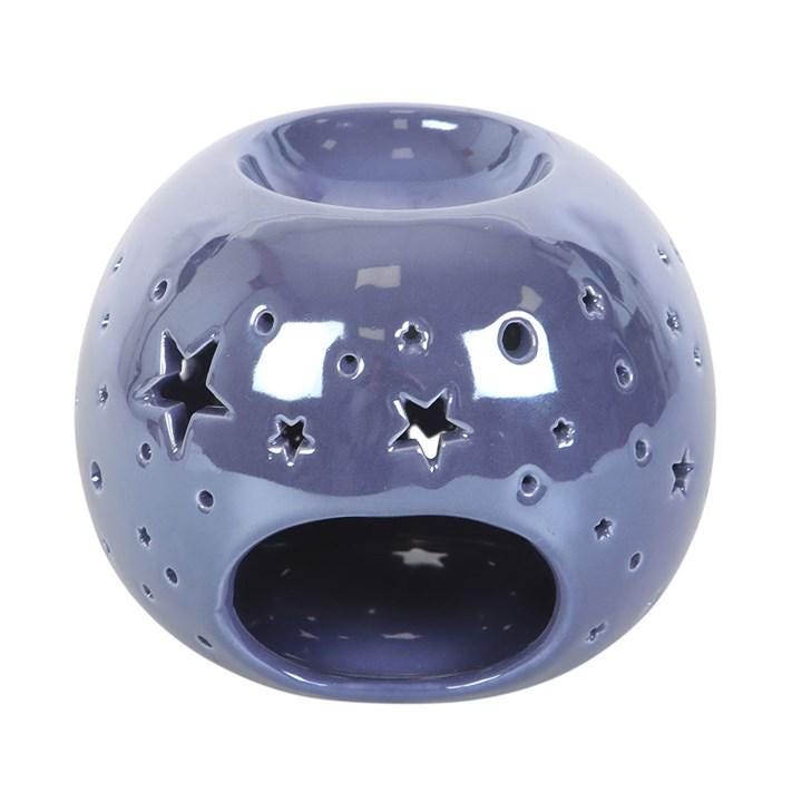 Purple Iridescent Star Oil Burner & Wax Melter | Ceramic Wax Warmer with Cut-Out Stars | Relaxing Aromatherapy Gift