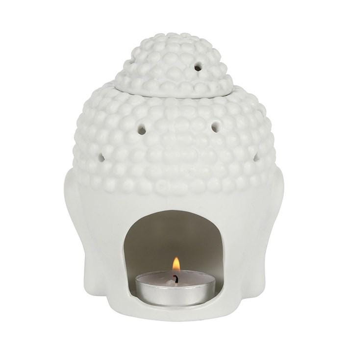White Ceramic Buddha Head Oil & Wax Burner   | Meditation Decor Gift