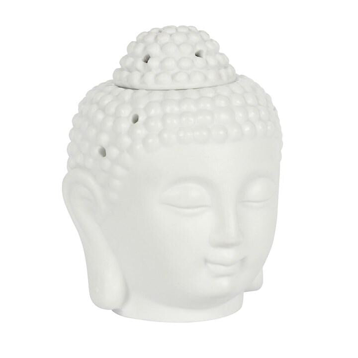 White Ceramic Buddha Head Oil & Wax Burner   | Meditation Decor Gift