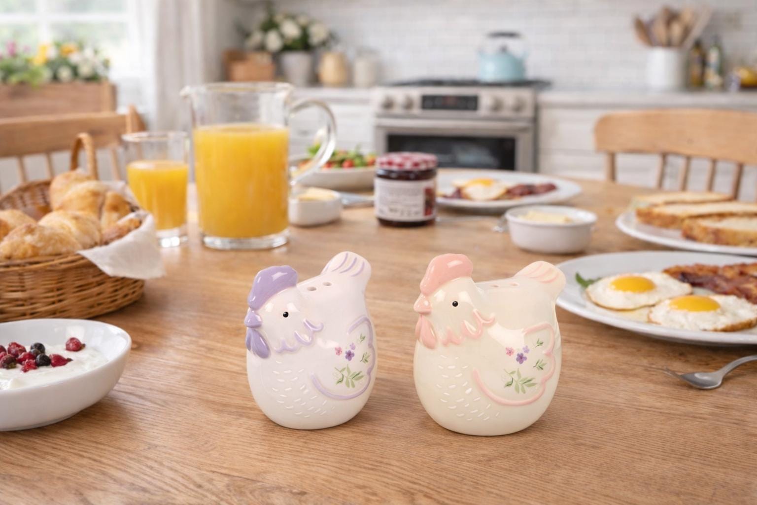 Hen Shaped Ceramic Salt & Pepper Shakers, Farmhouse Kitchen Decor, Chicken Tableware,  Kitchen Gift