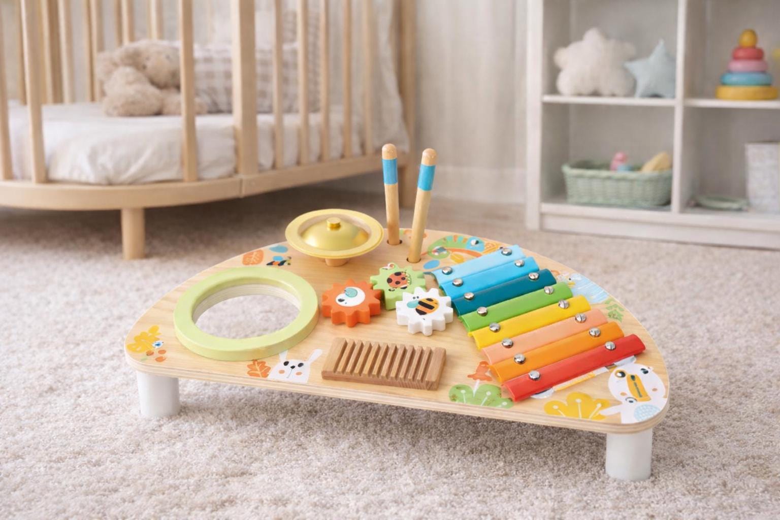 Wooden Multifunction Music Centre Toy – Montessori Musical Activity Toy for Toddlers 2 years+