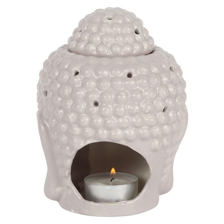 Grey Ceramic Buddha Head Oil & Wax Burner  | Meditation Home Decor Gift