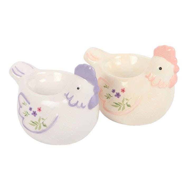 Pair of Ceramic Hen Egg Cups, Chicken Egg Holders, Farmhouse Breakfast Tableware, Kitchen Decor