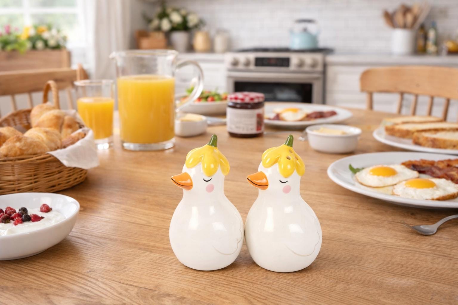 Daisy and Duck Ceramic Salt & Pepper Shakers Set, Farmhouse Kitchen Gift