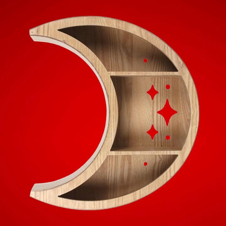 Wooden Crescent Moon Wall Shelf | Spiritual & Celestial Home Shelf | Nursery, Crystal or Altar Display
