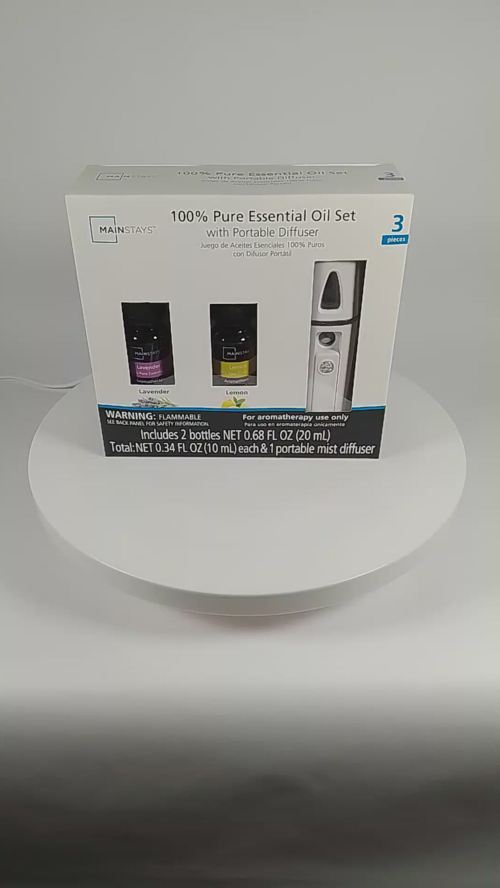Mainstays 100% Pure Essential Oil Diffuser 3 Piece Set with Lavender & Lemon Oil