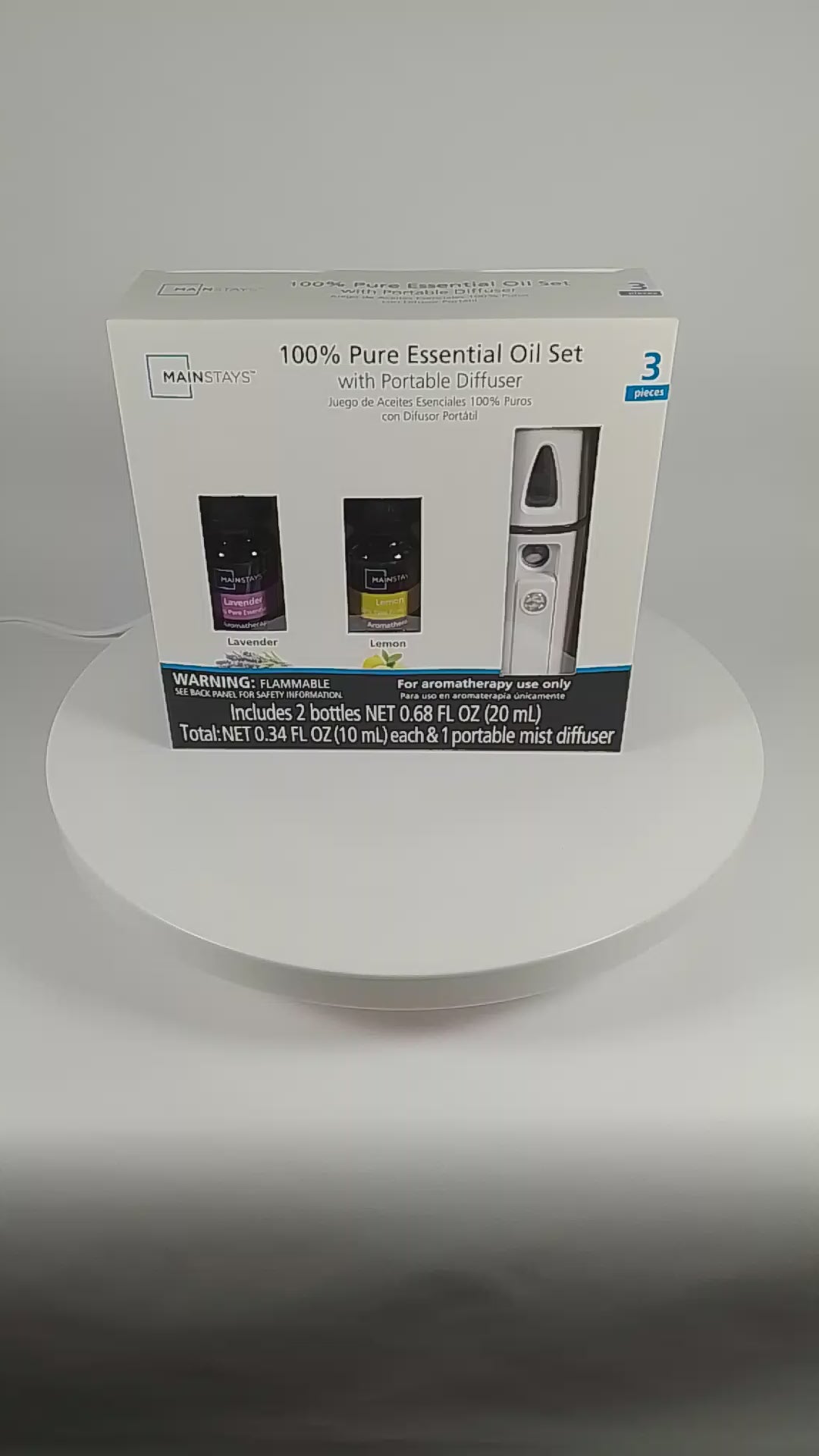 Mainstays 100% Pure Essential Oil Diffuser 3 Piece Set with Lavender & Lemon Oil